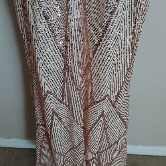 Gold Sequin Fringe Sleeve Maxi Dress Plus Size - Picture 5 of 9